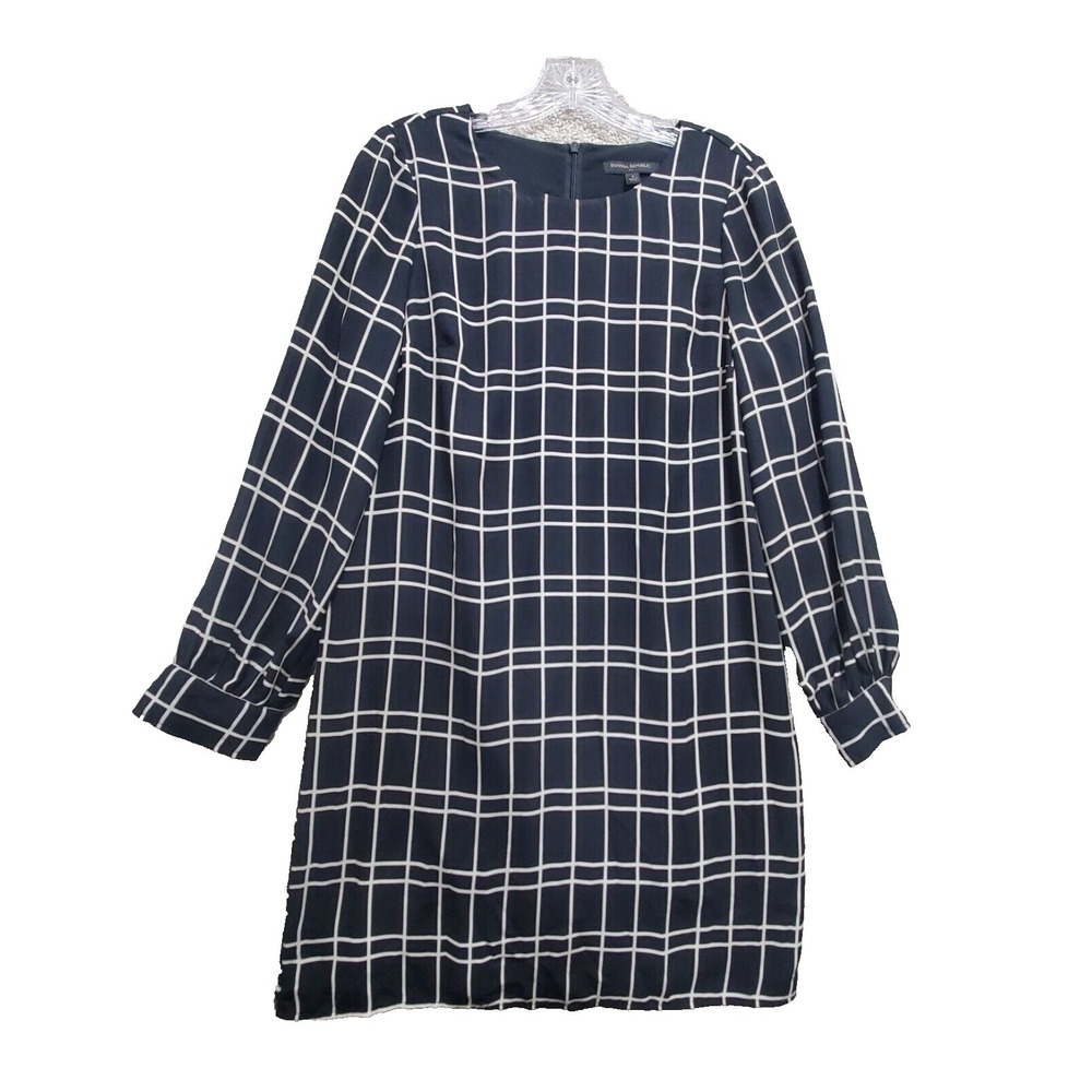 Banana Republic Shift Dress‎ Women's 4 Black Plaid Cocktail Round Neck Pullover